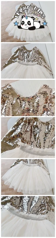 LEZONKIDS - Most Popular Sequin Long Sleeve Puff Dress Tulle Fabric Princess Dress Girls Party  Dress